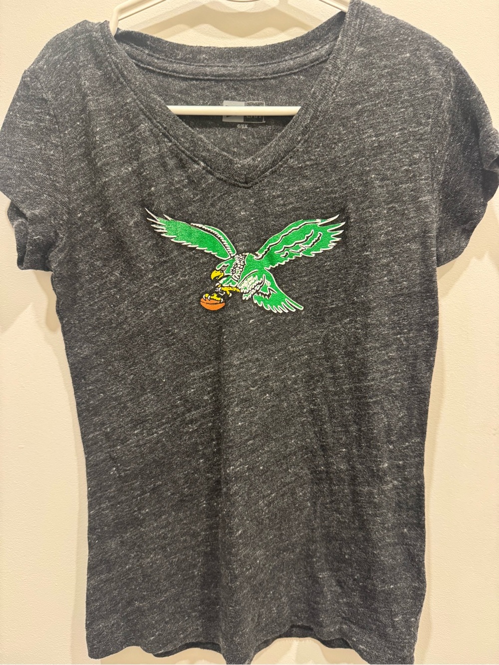 New Era Heather Charcoal V-Neck Tee with Green Eagle Patch